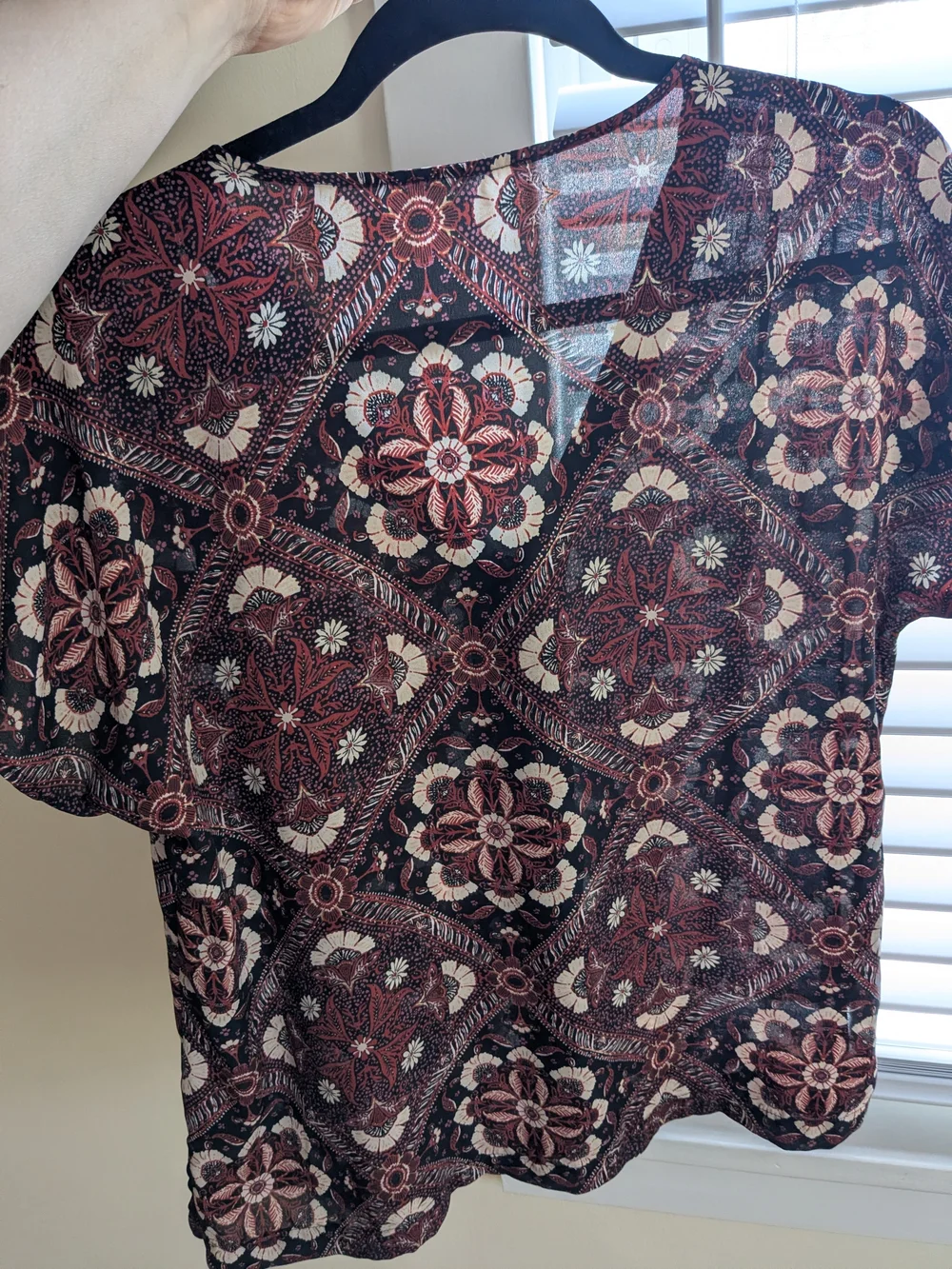 Maurices Black & Brown Floral Medallion Short-Sleeve Button Down Top - Picture 7 of 10